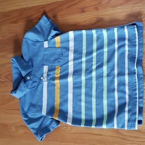 Cat & Jack, striped polo w/pocket, blue/white/yellow/green, size xs (4/5)